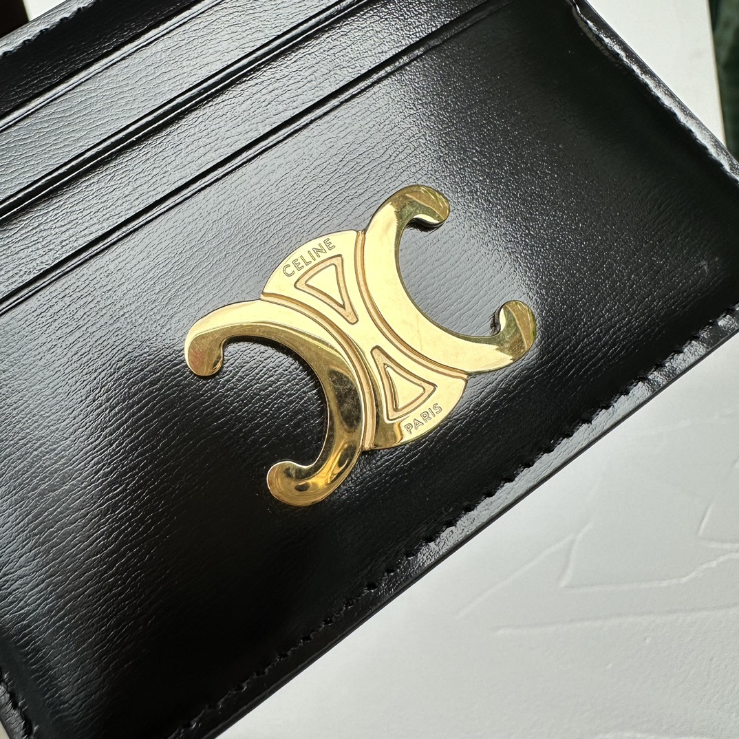Bagsaaa Ce1i*e Card Holder Triomphe In Shiny Calfskin Black - 11cm
