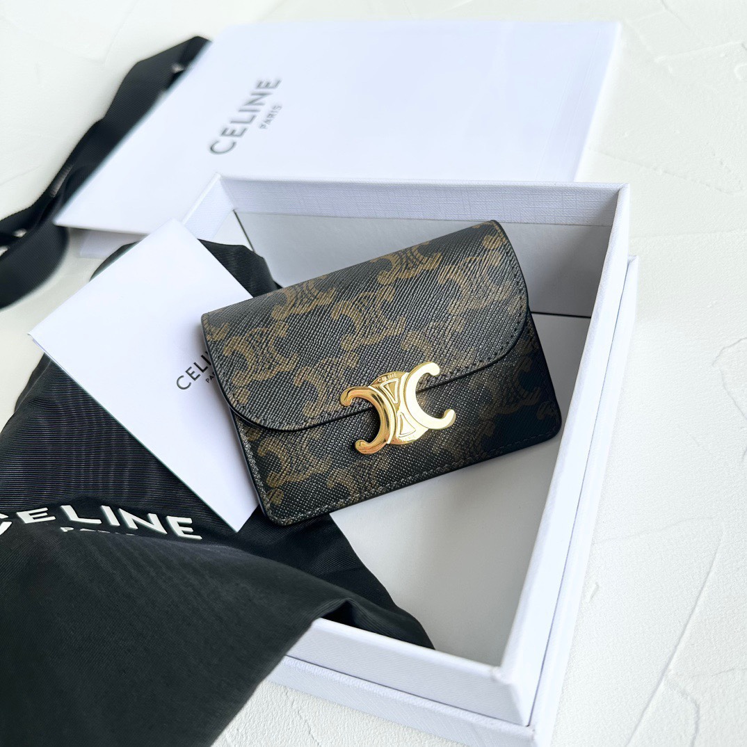 Bagsaaa Ce1i*e Card Holder With Flap Triomphe In Triomphe Canvas - 10 x 7.5 x 2 CM