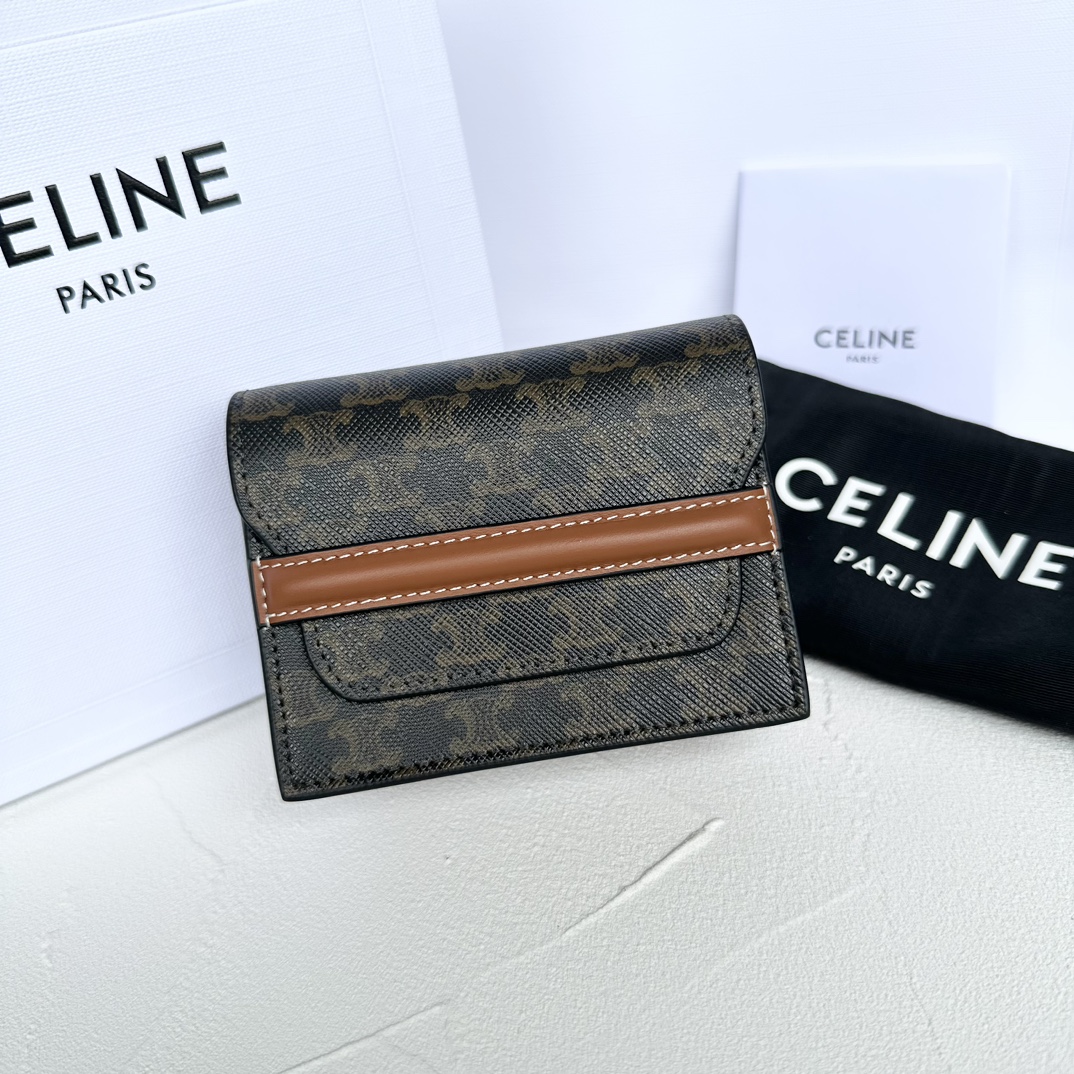 Bagsaaa Ce1i*e Business Card Holder In Triomphe Canvas And Lambskin - 10.5cm
