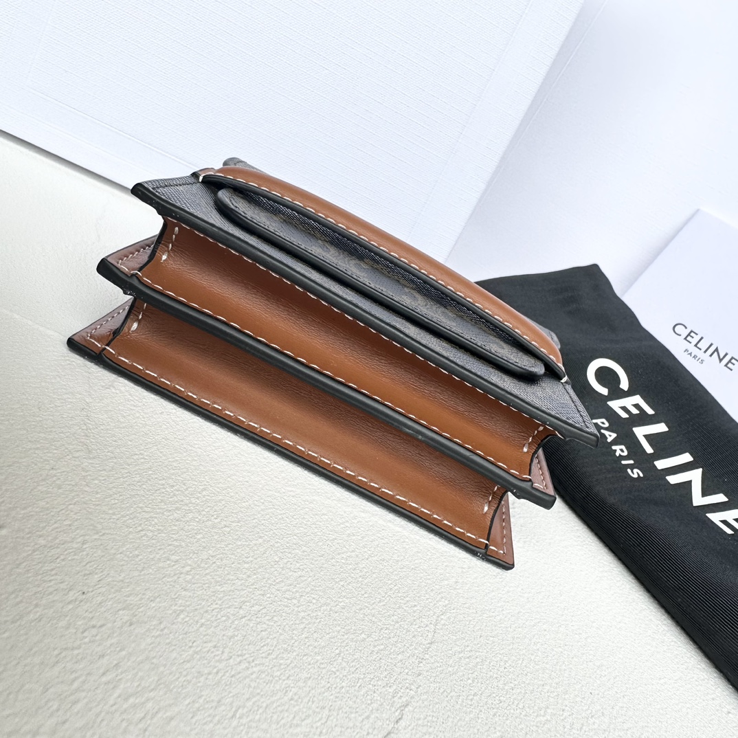 Bagsaaa Ce1i*e Business Card Holder In Triomphe Canvas And Lambskin - 10.5cm