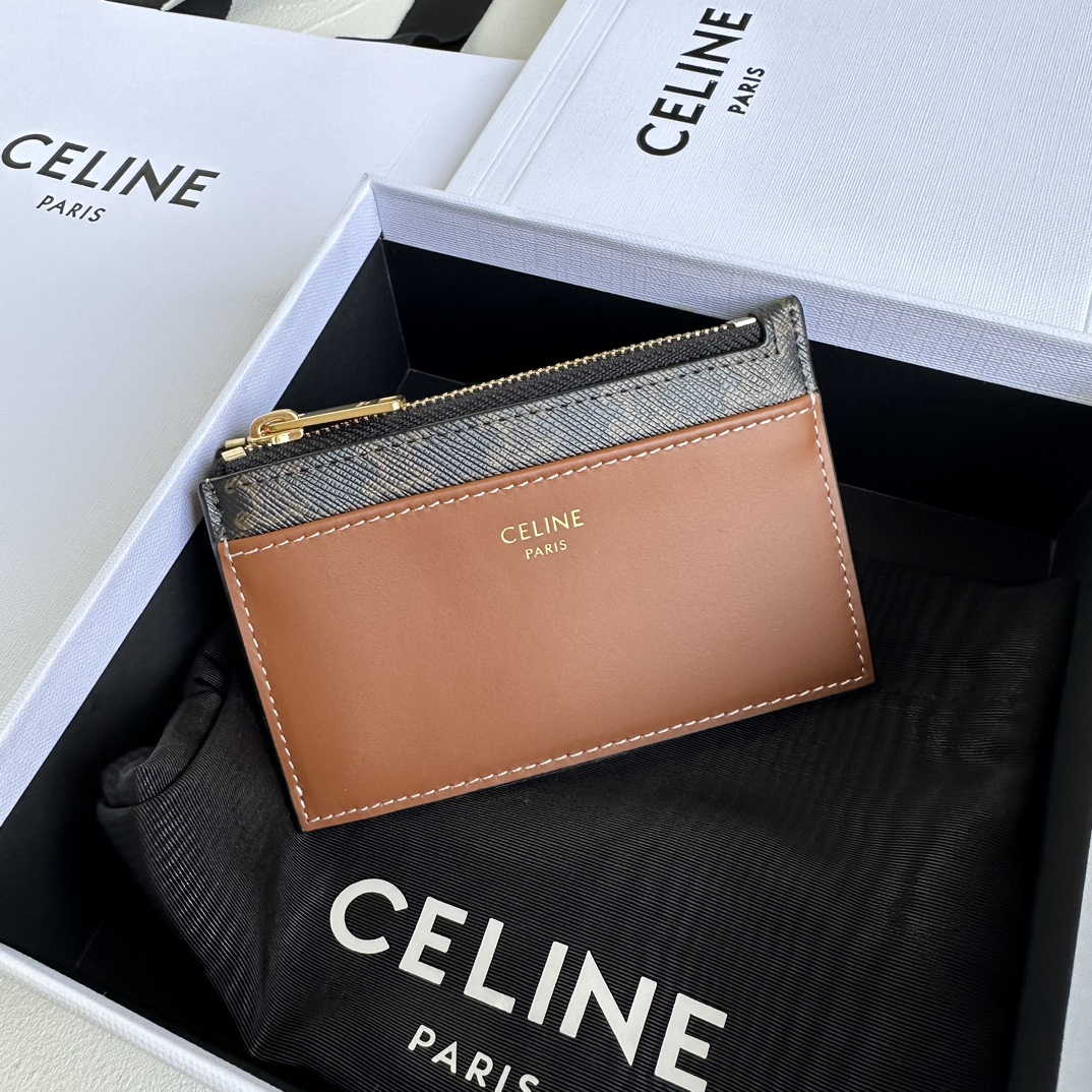 Bagsaaa Ce1i*e Zipped Card Holder in Triomphe Canvas and Lambskin - 11.5cm