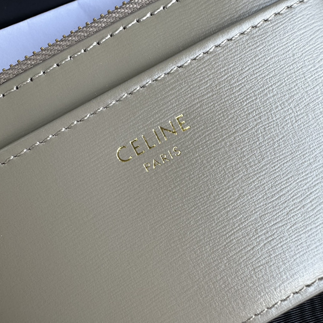 Bagsaaa Ce1i*e Compact Wallet With Coin Triomphe In Shiny Calfskin Beige - 10cm
