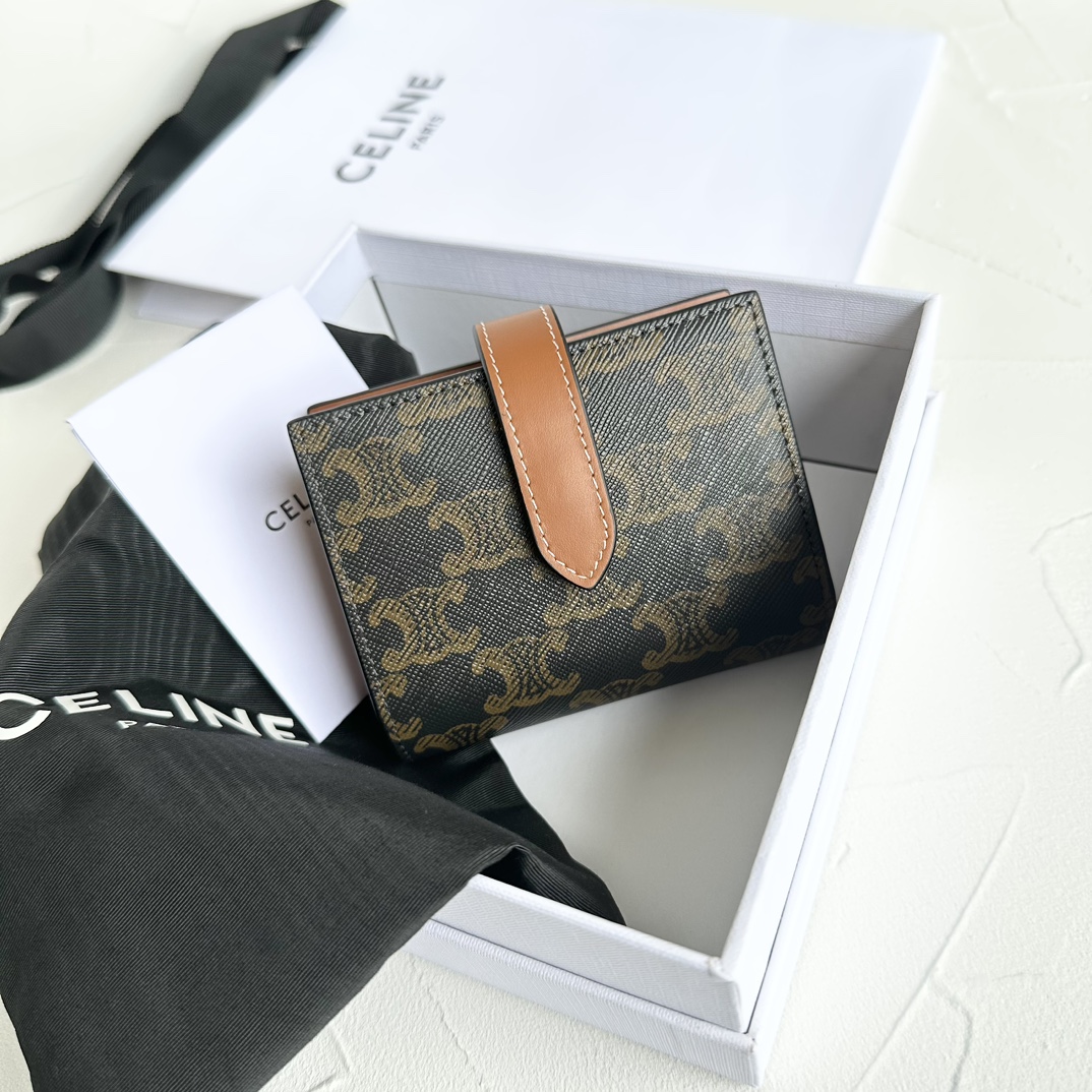 Bagsaaa Ce1i*e Small Strap Wallet In Triomphe Canvas And Lambskin - 10.5cm