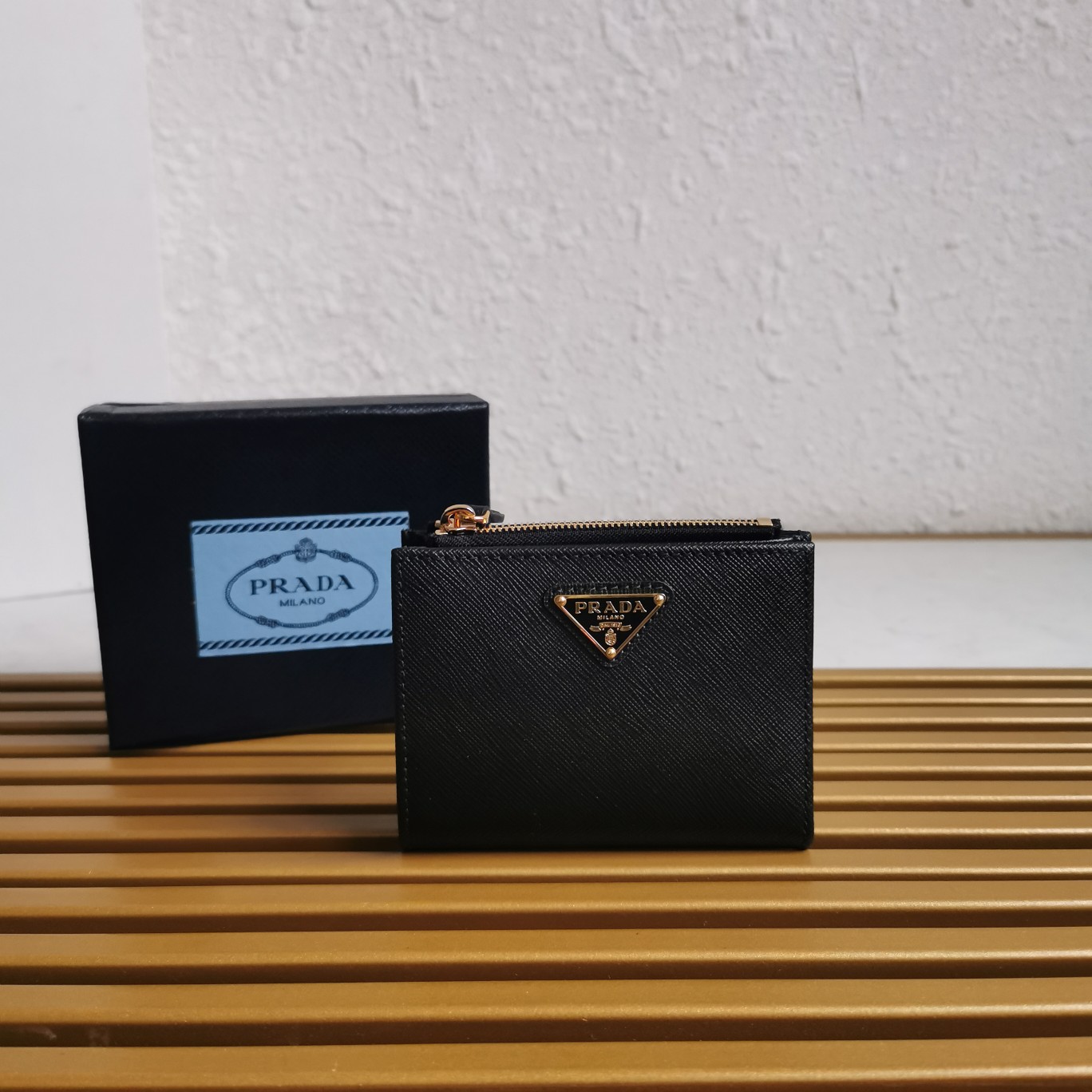 Bagsaaa Pra*a Small Saffiano leather wallet black - 11.5x8.5 cm