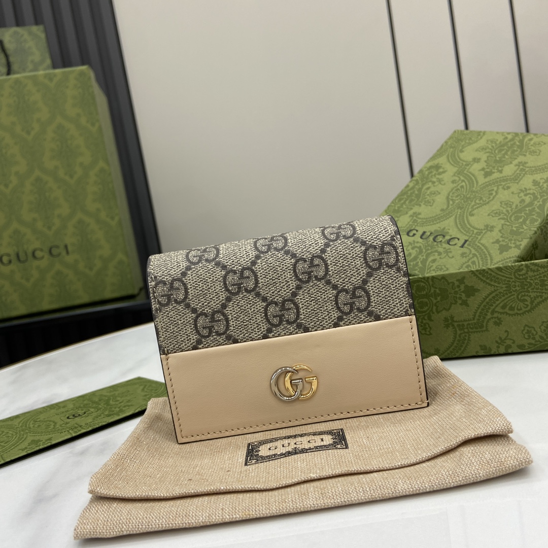 Bagsaaa Gvc*1 GG Marmont card case 790055 beige & ebony - 11cm