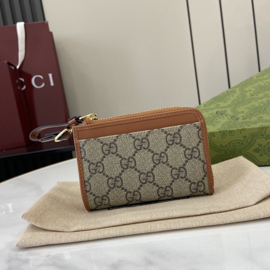 Bagsaaa Gvc*1 GG Emblem zip card case 821804 Brown leather trim - 13cm