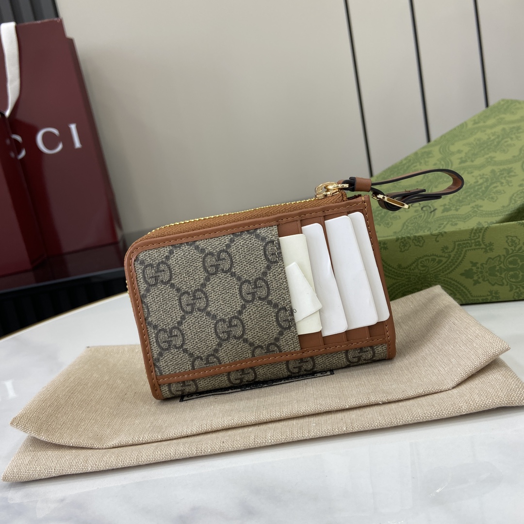 Bagsaaa Gvc*1 GG Emblem zip card case 821804 Brown leather trim - 13cm