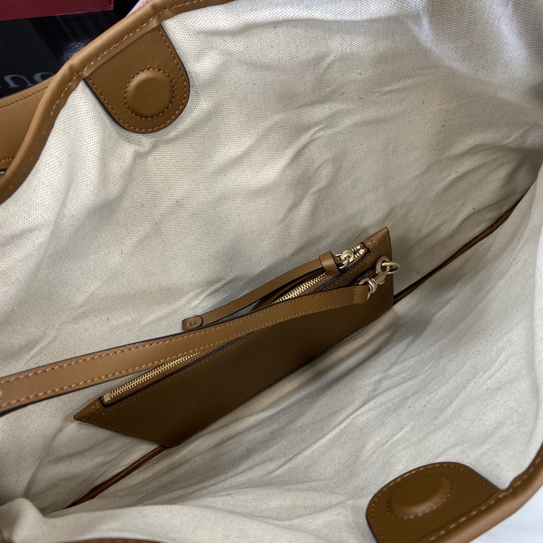 Bagsaaa Gvc*1 B large shoulder bag 815924 brown & cotton canvas - 49 x 46 x 4cm