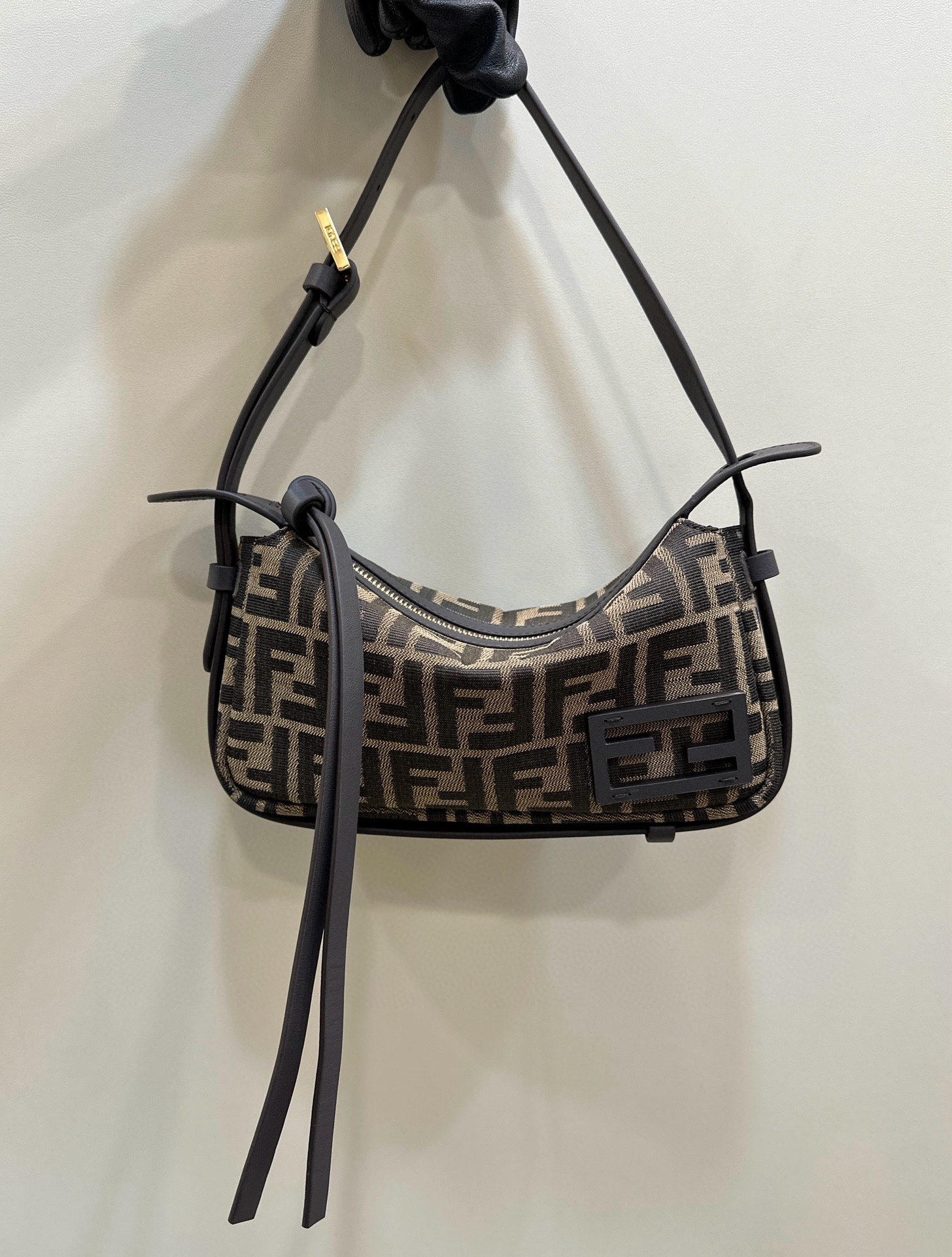 Bagsaaa Simply F**di Mini Brown FF jacquard fabric mini bag - 22cm