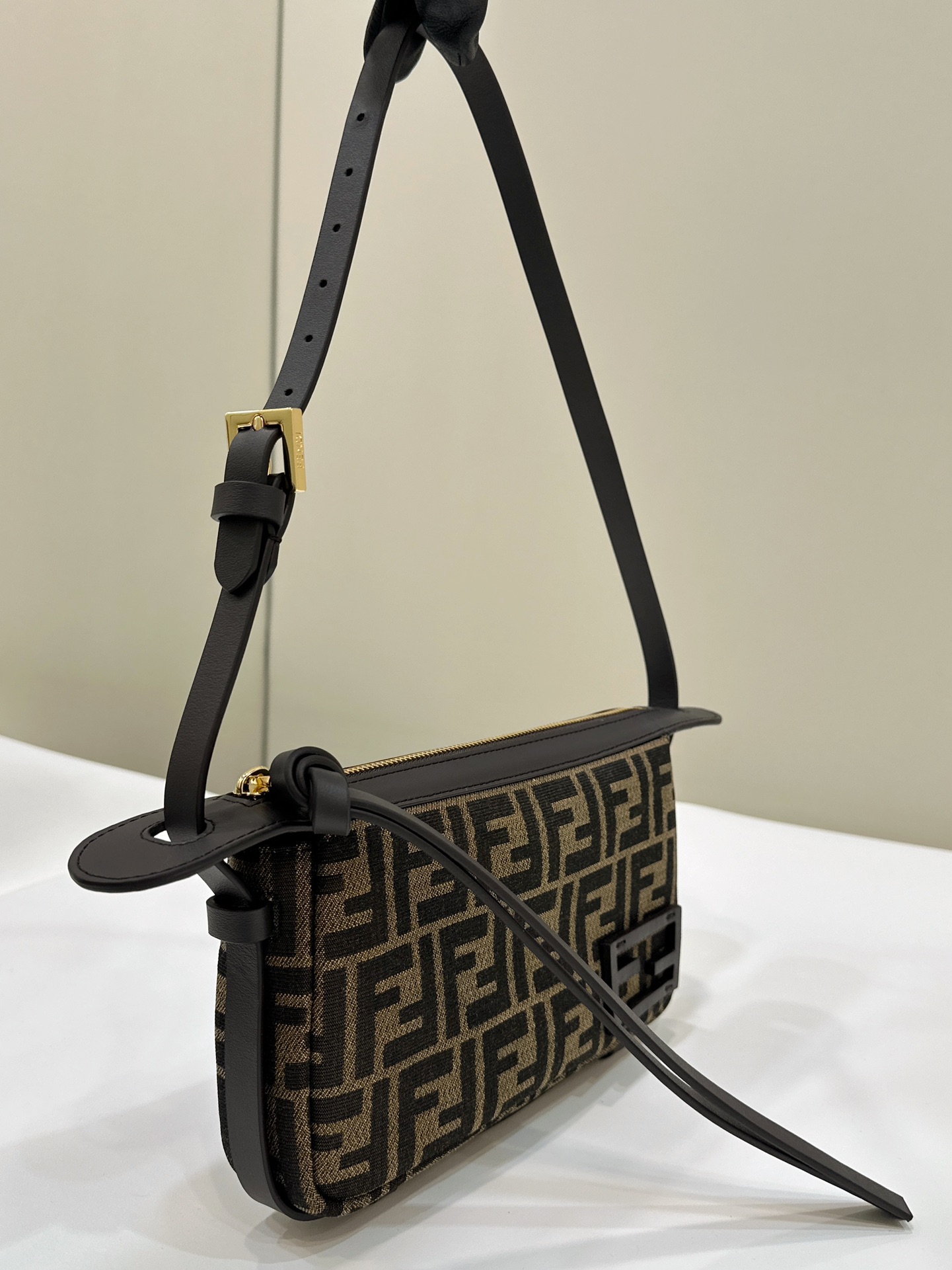 Bagsaaa Simply F**di Mini Brown FF jacquard fabric mini bag - 22cm