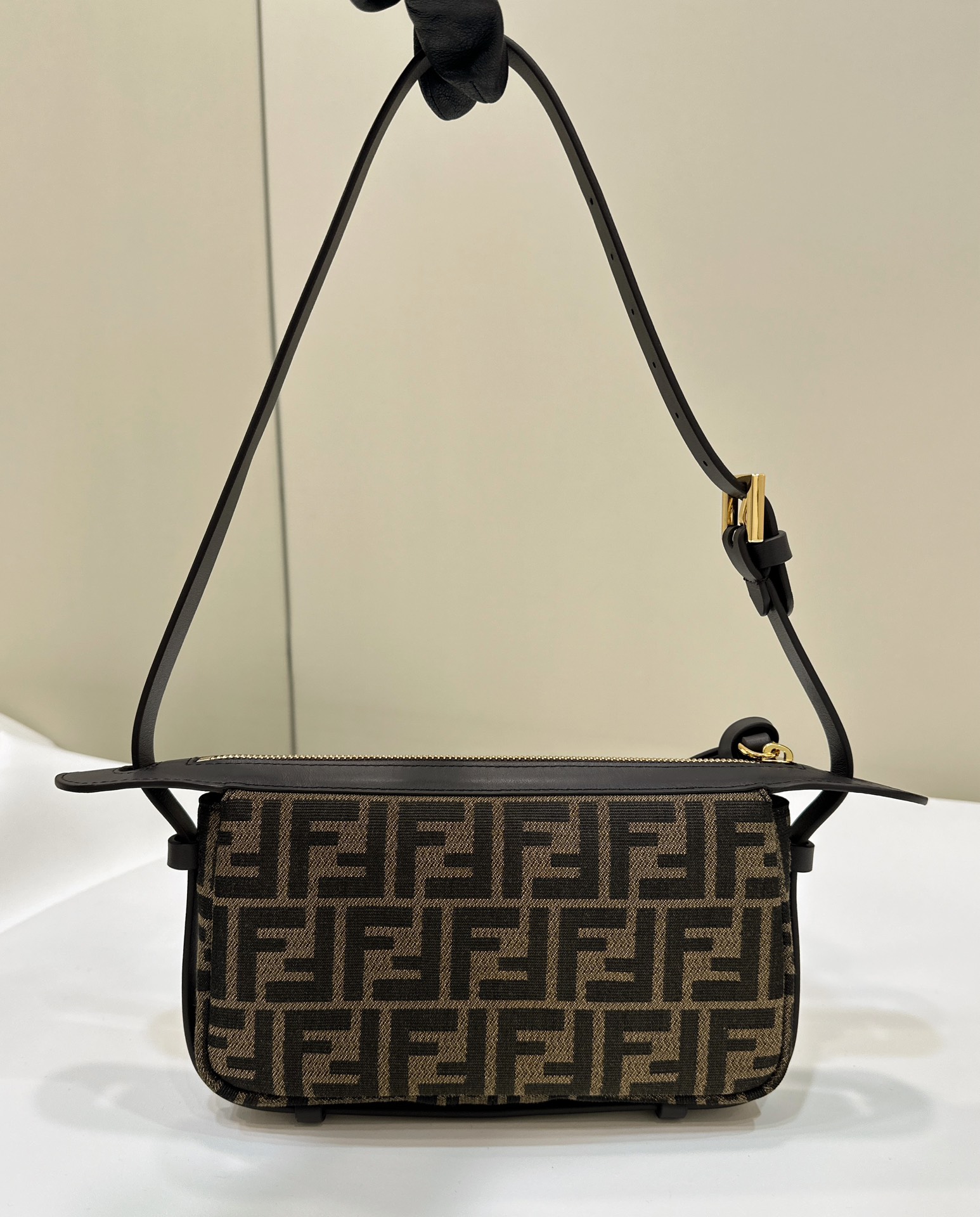Bagsaaa Simply F**di Mini Brown FF jacquard fabric mini bag - 22cm