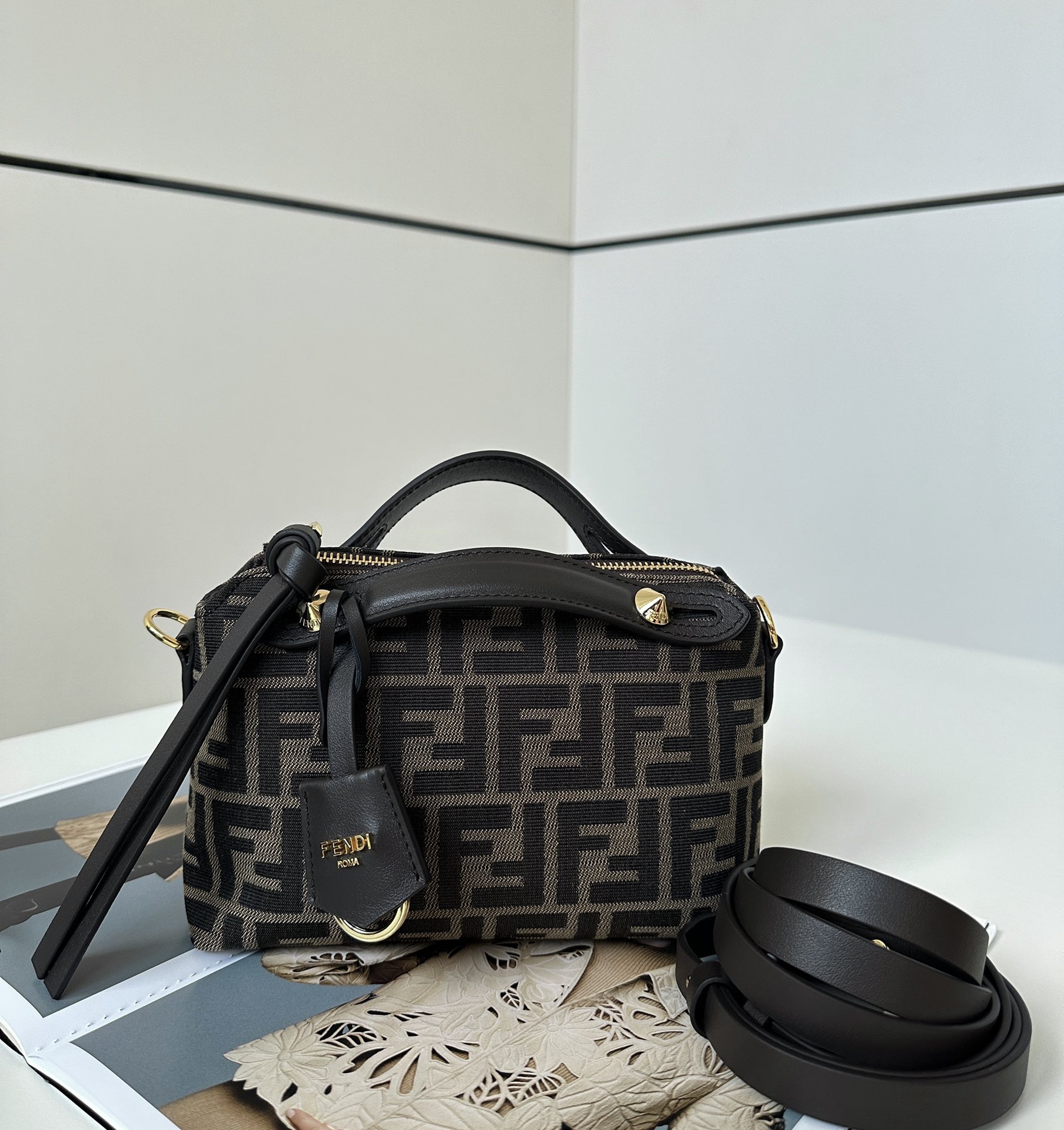 Bagsaaa F**di By The Way Soft Mini Brown FF jacquard fabric mini bag - 20cm