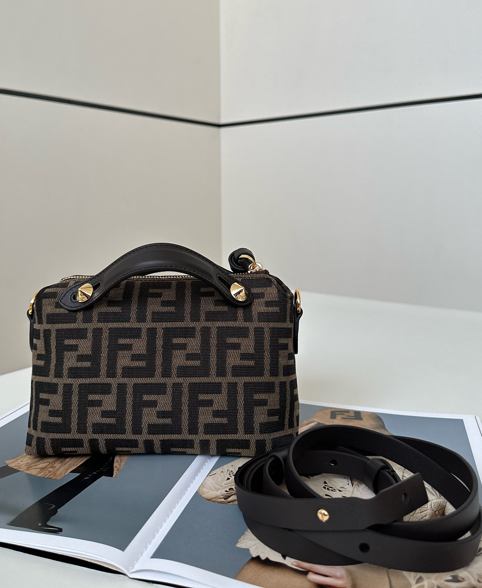 Bagsaaa F**di By The Way Soft Mini Brown FF jacquard fabric mini bag - 20cm