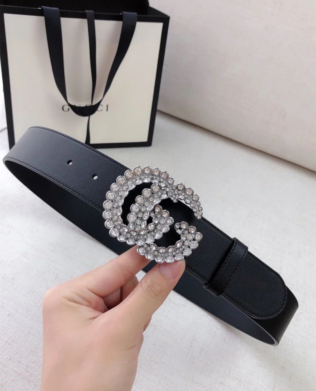 Bagsaaa Gvc*1 GG Marmont wide belt with crystals 582100 - 4cm