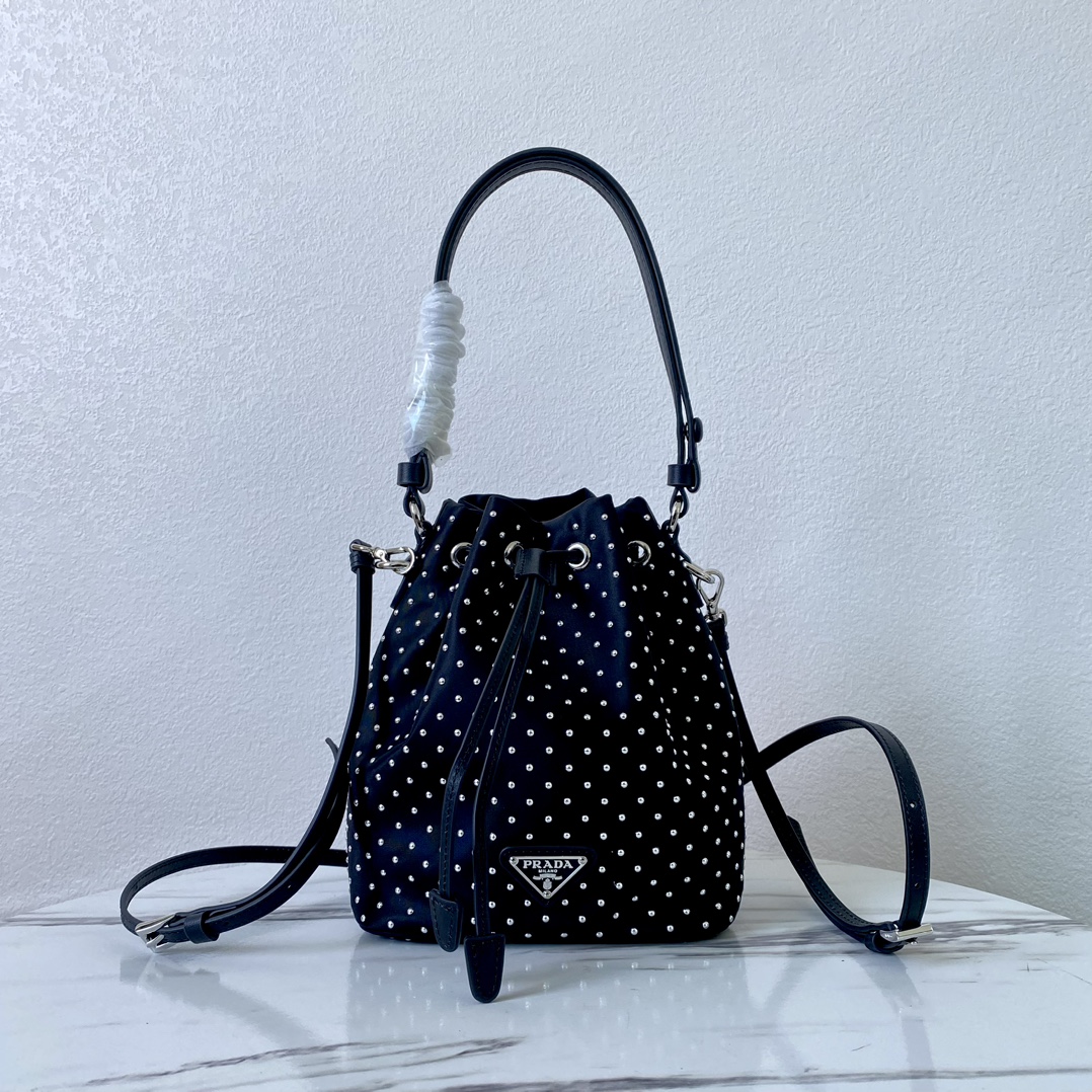 Bagsaaa Pra*a Re-Nylon mini-bag with studs 1BE067 black - 19.5cm