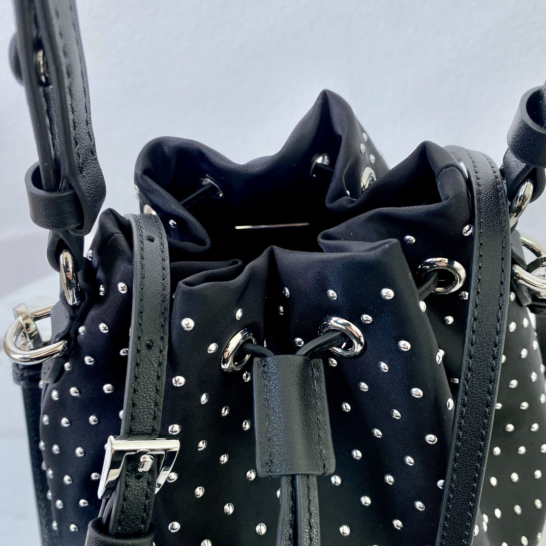 Bagsaaa Pra*a Re-Nylon mini-bag with studs 1BE067 black - 19.5cm