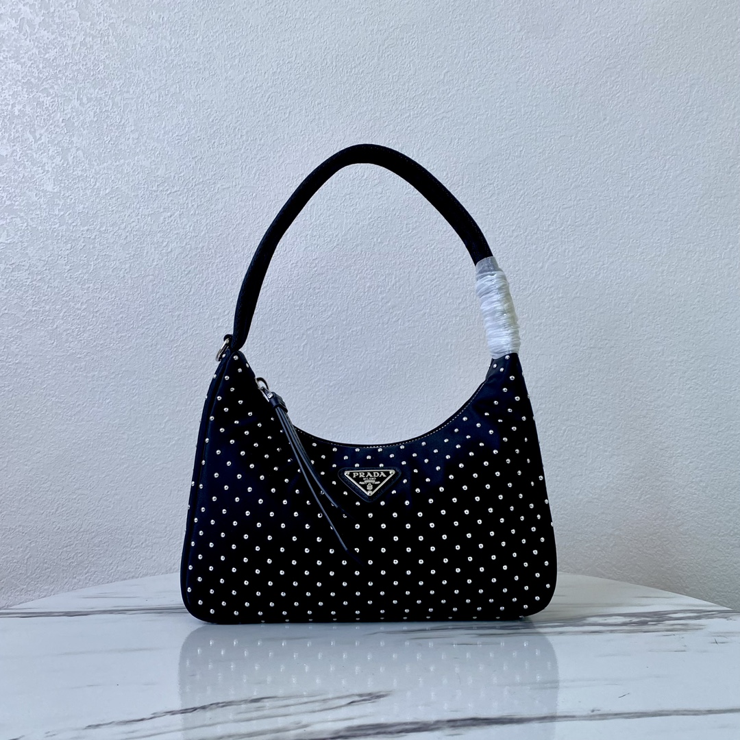Bagsaaa Pra*a Re-Edition Re-Nylon mini bag with studs 1BC515 black - 22cm