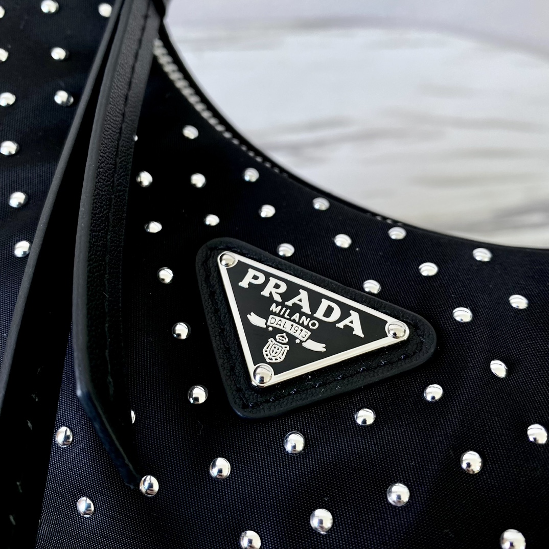 Bagsaaa Pra*a Re-Edition Re-Nylon mini bag with studs 1BC515 black - 22cm