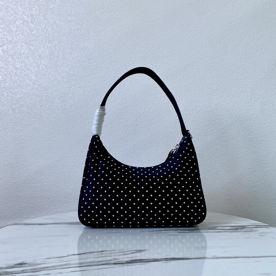Bagsaaa Pra*a Re-Edition Re-Nylon mini bag with studs 1BC515 black - 22cm