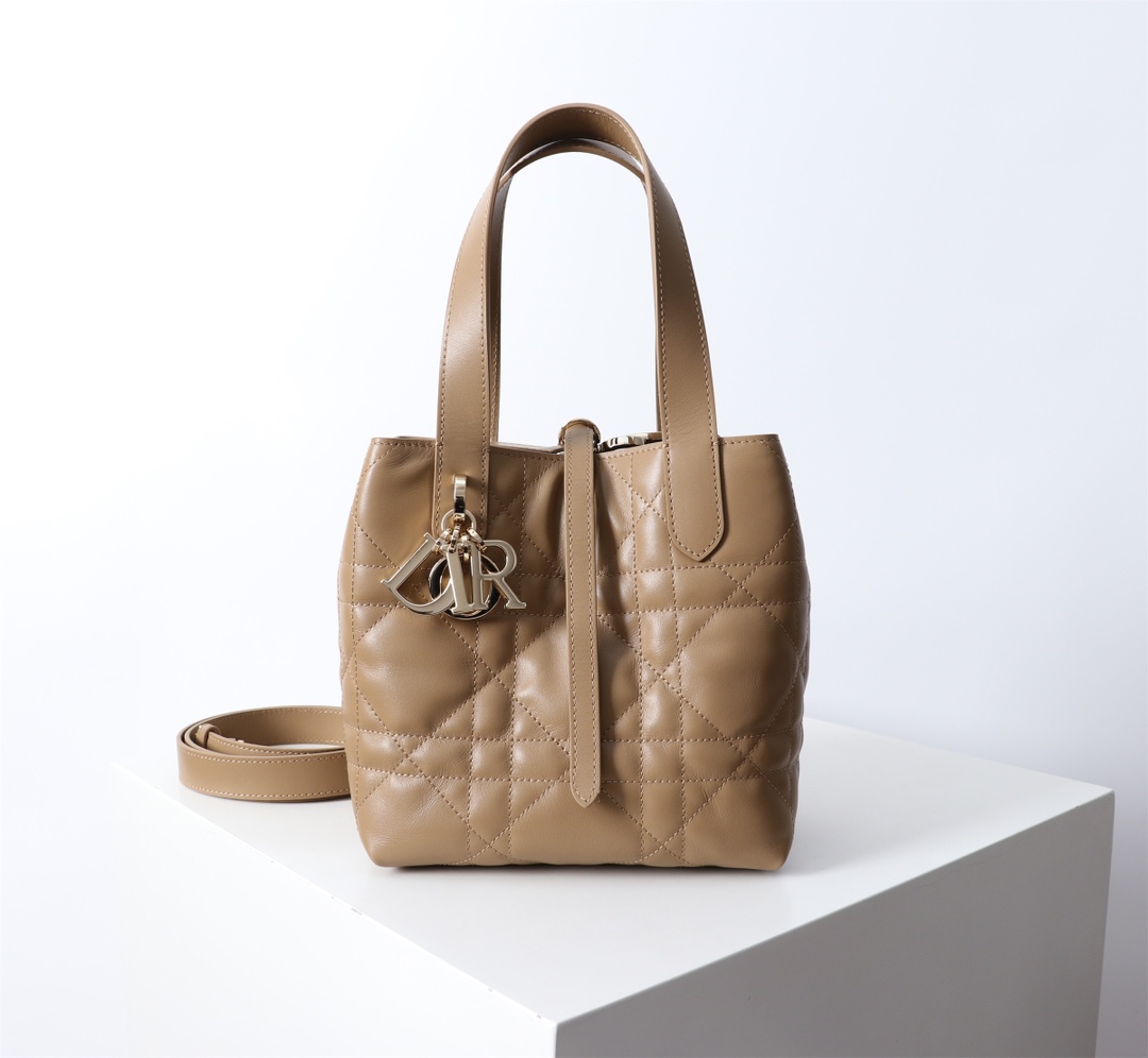 Bagsaaa Small D10r Toujours Vertical Tote Bag Brown Macrocannage Calfskin - 16 x 18 x 12 cm