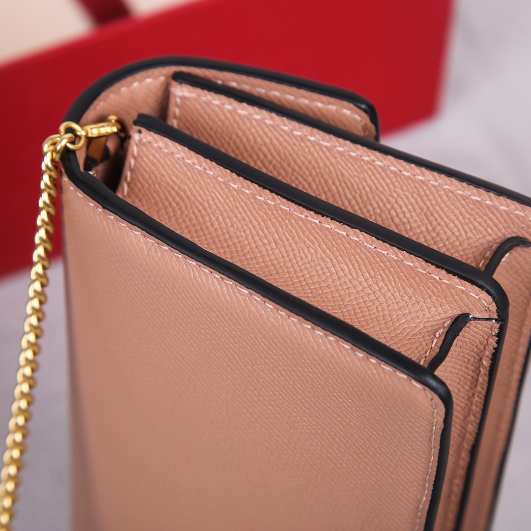 Bagsaaa Vlogo Signature Grainy Calfskin Wallet With Chain Rose Cannelle - 20cm