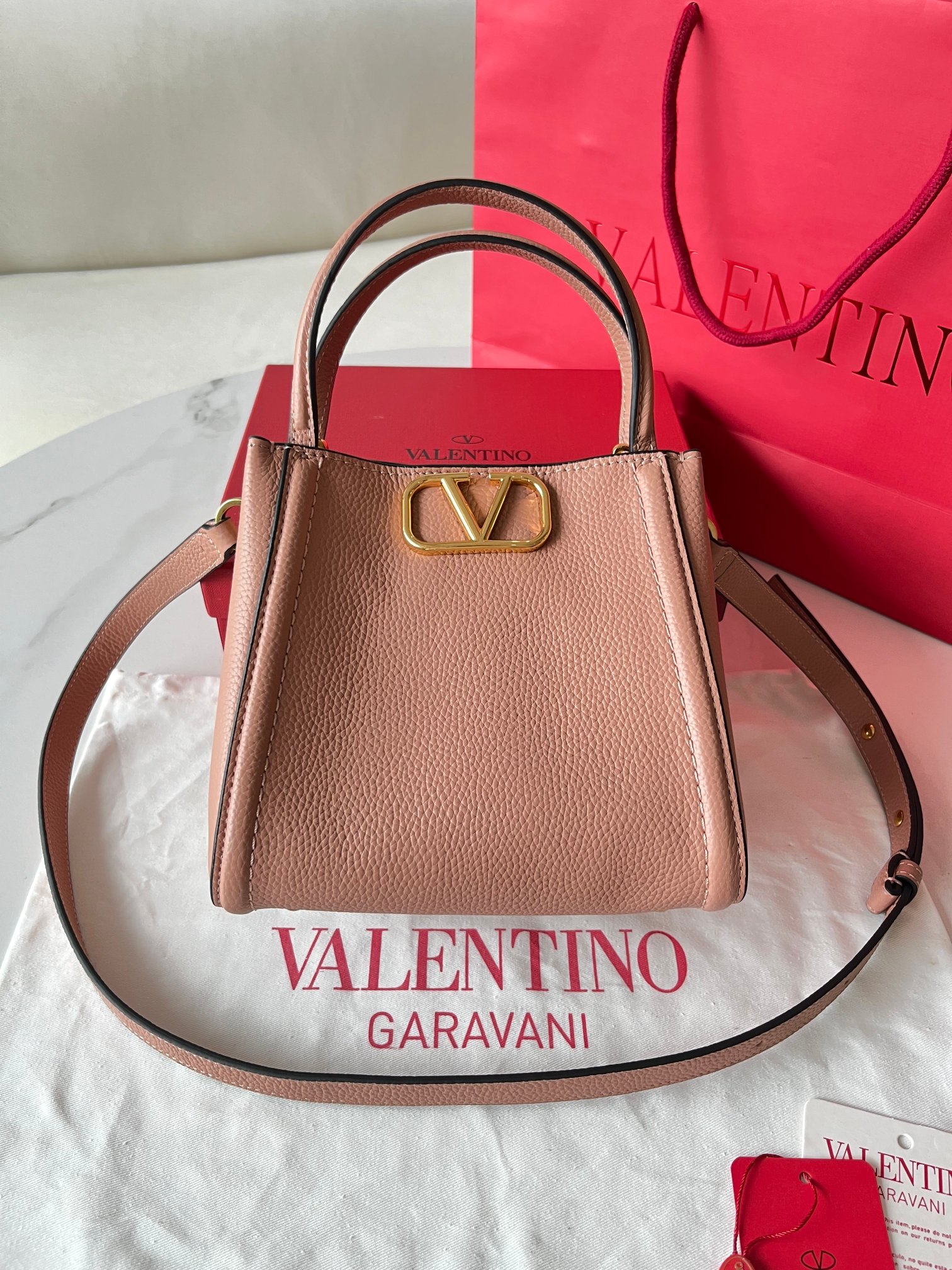 Bagsaaa Va1e*ntin0 Garavani Alltime Small Handbag In Grainy Calfskin Pink - 19cm
