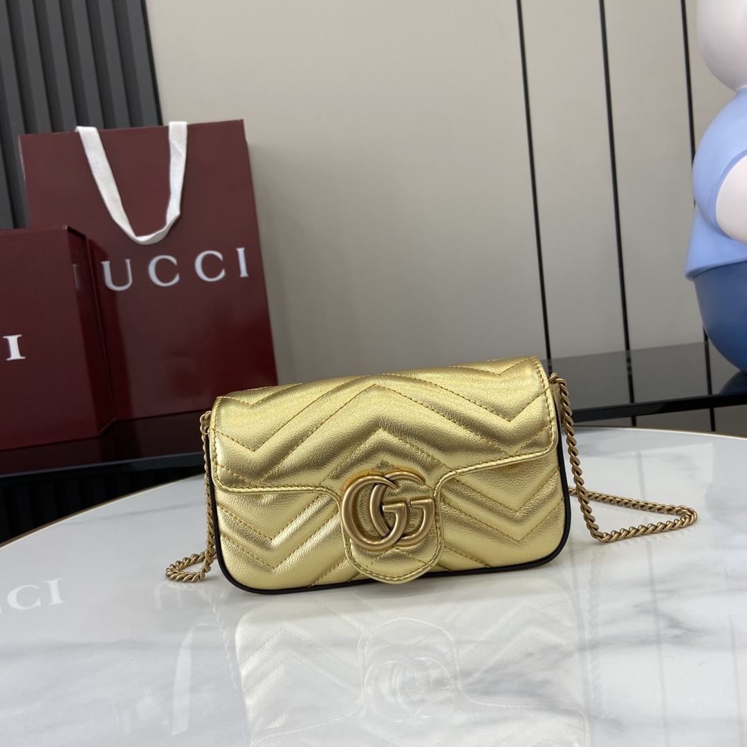Bagsaaa Gvc*1 GG Marmont S*per Mini Bag 476433 Gold - 16.5x10x4.5cm