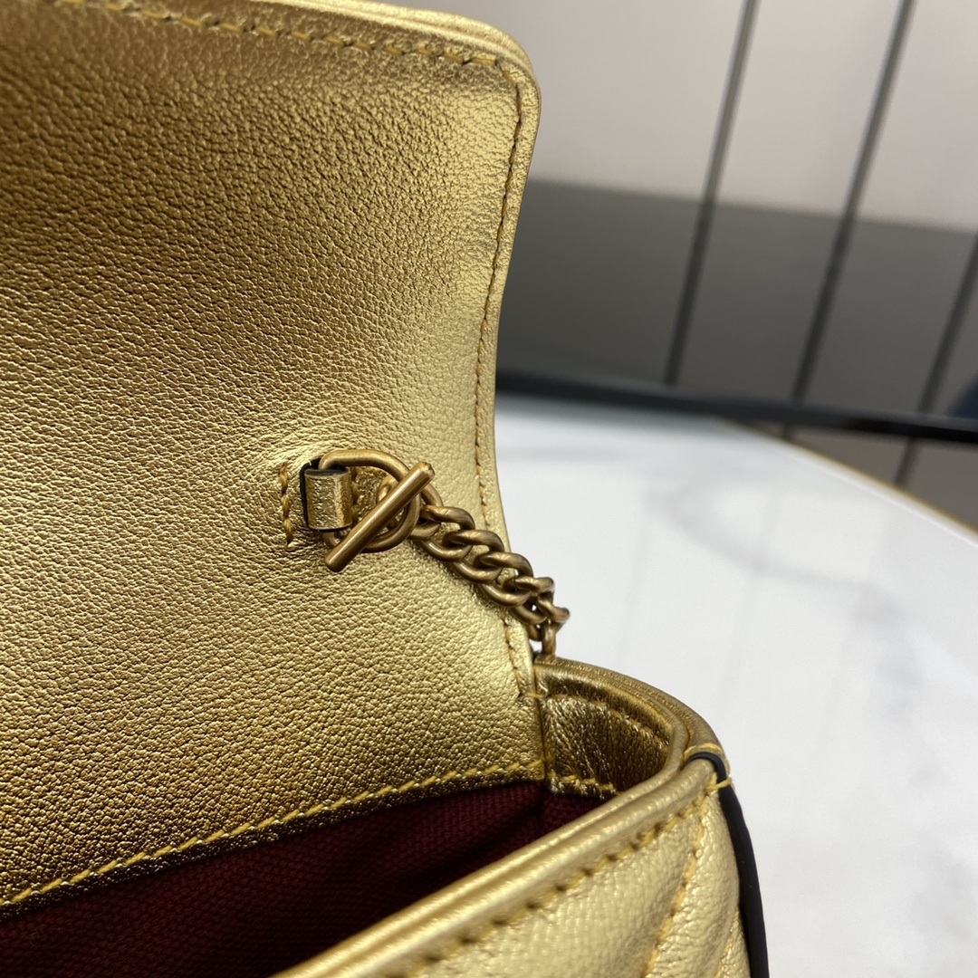 Bagsaaa Gvc*1 GG Marmont S*per Mini Bag 476433 Gold - 16.5x10x4.5cm