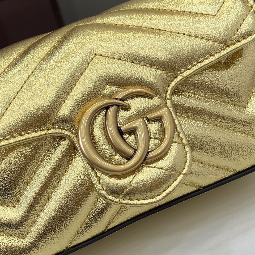Bagsaaa Gvc*1 GG Marmont S*per Mini Bag 476433 Gold - 16.5x10x4.5cm