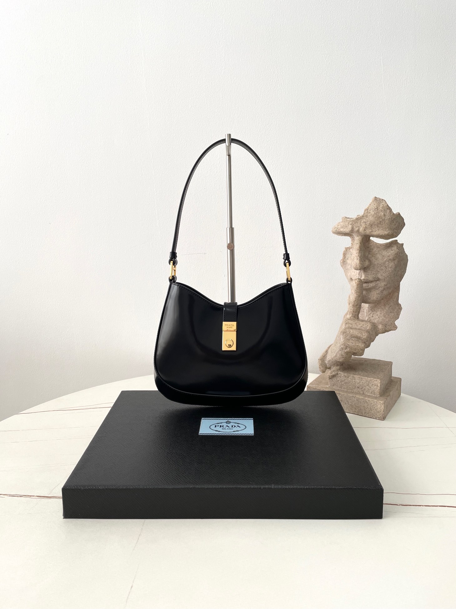 Bagsaaa Pra*a Cleo brushed leather shoulder bag with clasp closure 1BC169 black - 22cm