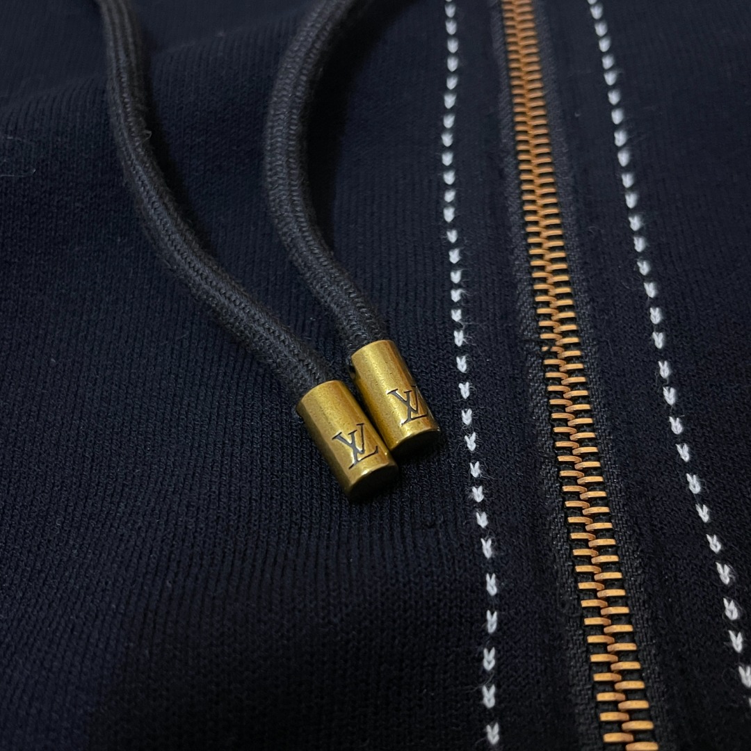 Bagsaaa L0vis Vvtt0n Graphic Intarsia Zipped Cotton Hoodie Black