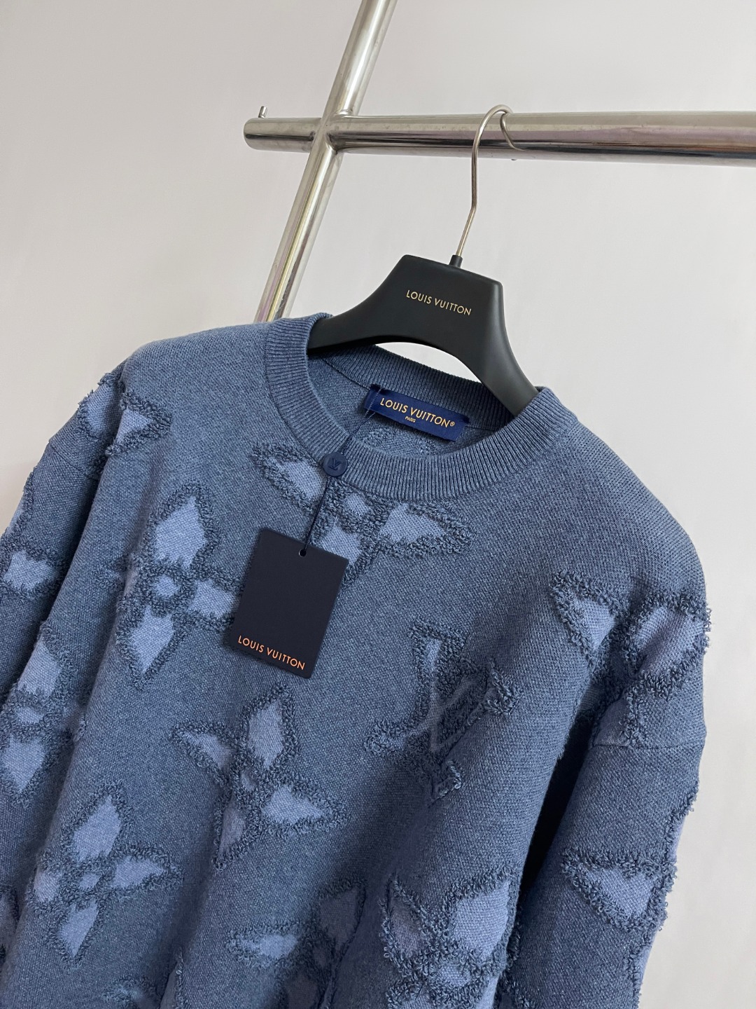 Bagsaaa L0vis Vvtt0n Textured Cotton Crewneck Blue