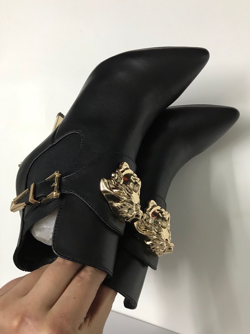 Bagsaaa Versace Black Leather Medusa Head Ankle Booties