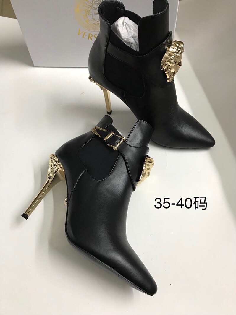 Bagsaaa Versace Black Leather Medusa Head Ankle Booties