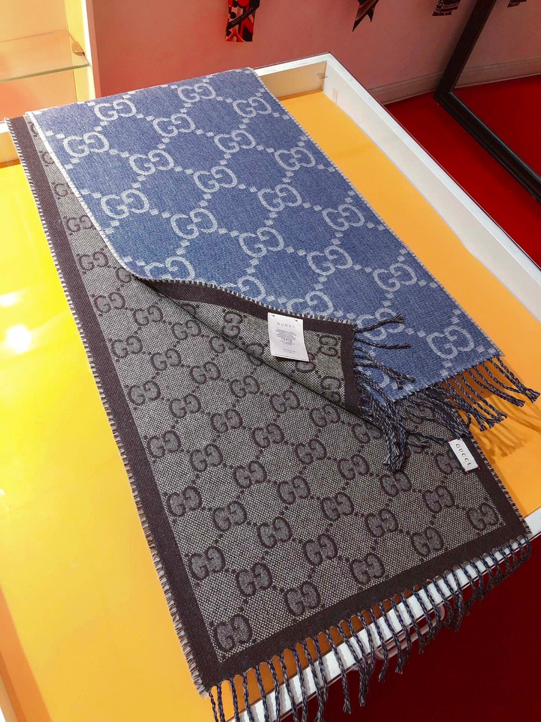 Bagsaaa Gvc*1 GG jacquard pattern knit scarf with tassels blue - 34x194 cm