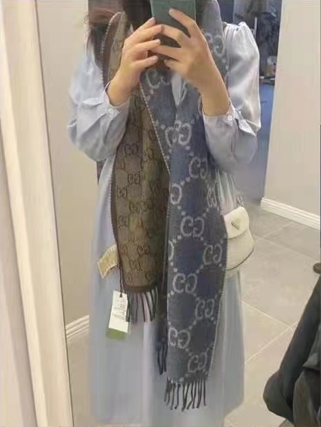 Bagsaaa Gvc*1 GG jacquard pattern knit scarf with tassels blue - 34x194 cm