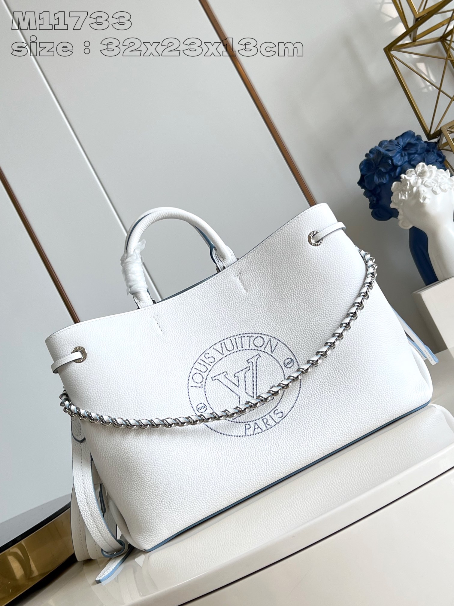 Bagsaaa L0vis Vvtt0n M11733 Bella Tote Bag White/Blue - 32 x 23 x 13 cm