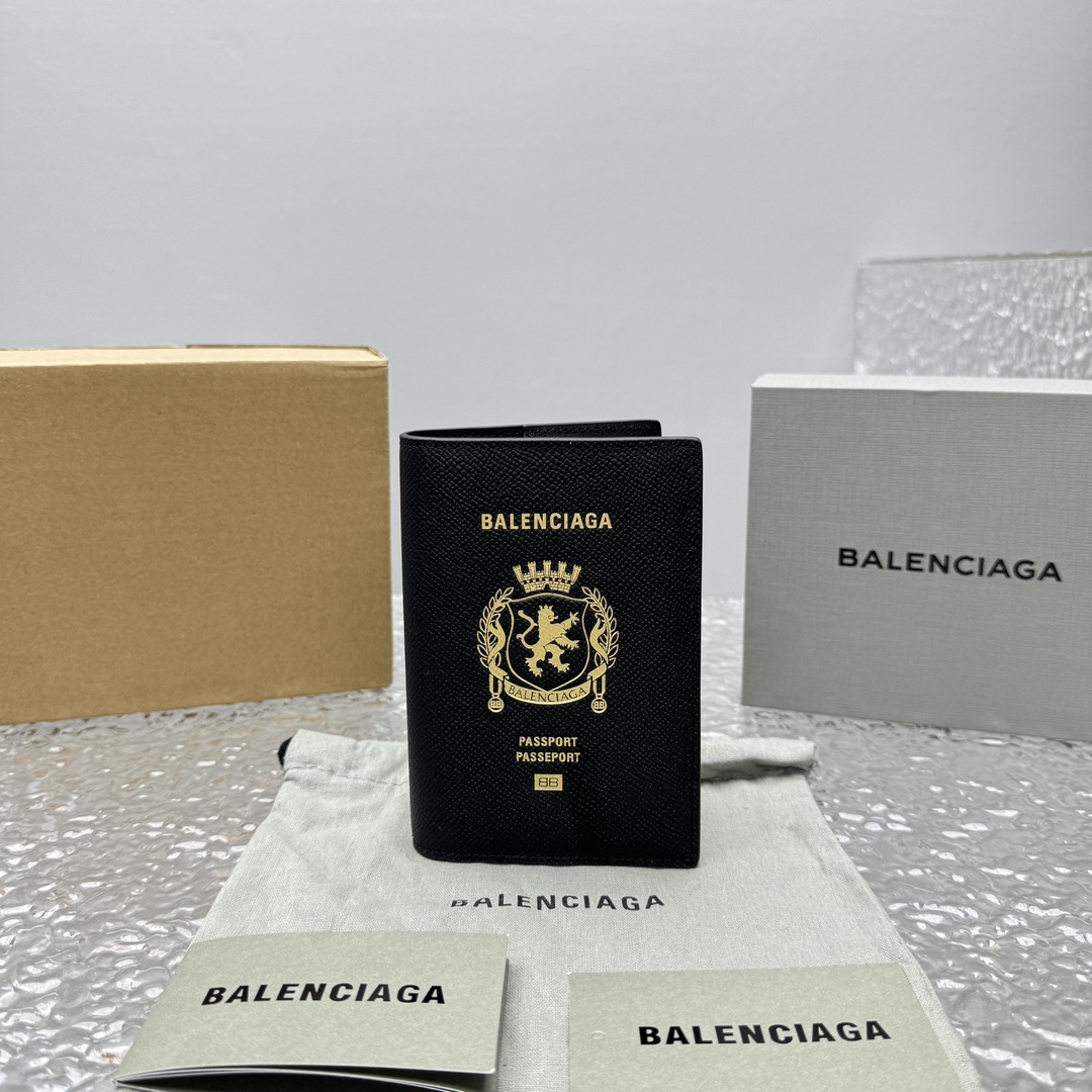 Bagsaaa Ba1en*iaga Passport Holder in black semi matte soft textured calfskin - 14cm