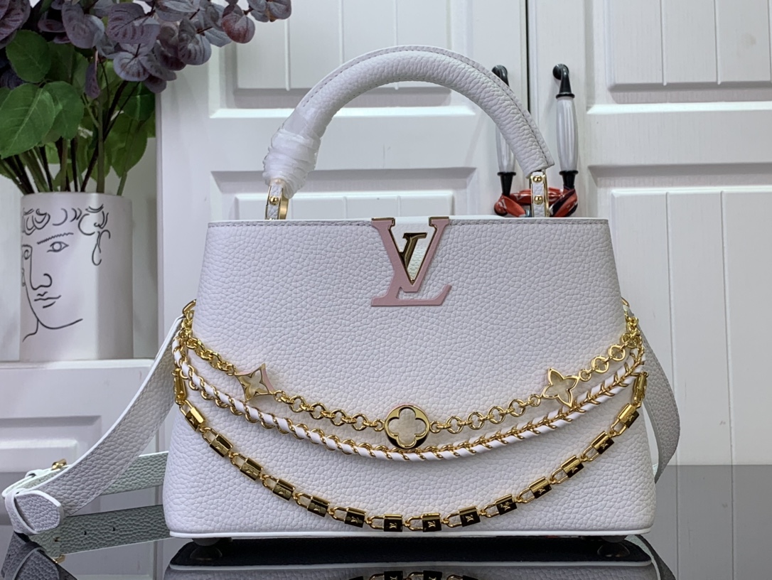 Bagsaaa L0vis Vvtt0n M12279 Capucines BB White Silver Sea - 27cm