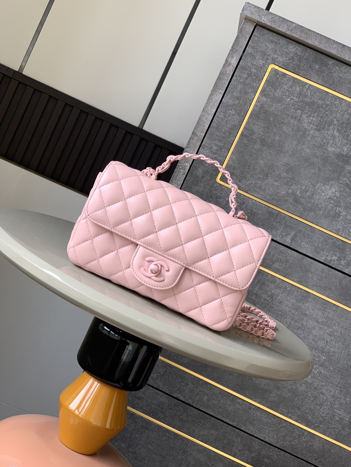 Bagsaaa Ch**el Mini Flap Bag with Top Handle AS5243 Light Pink - 20cm