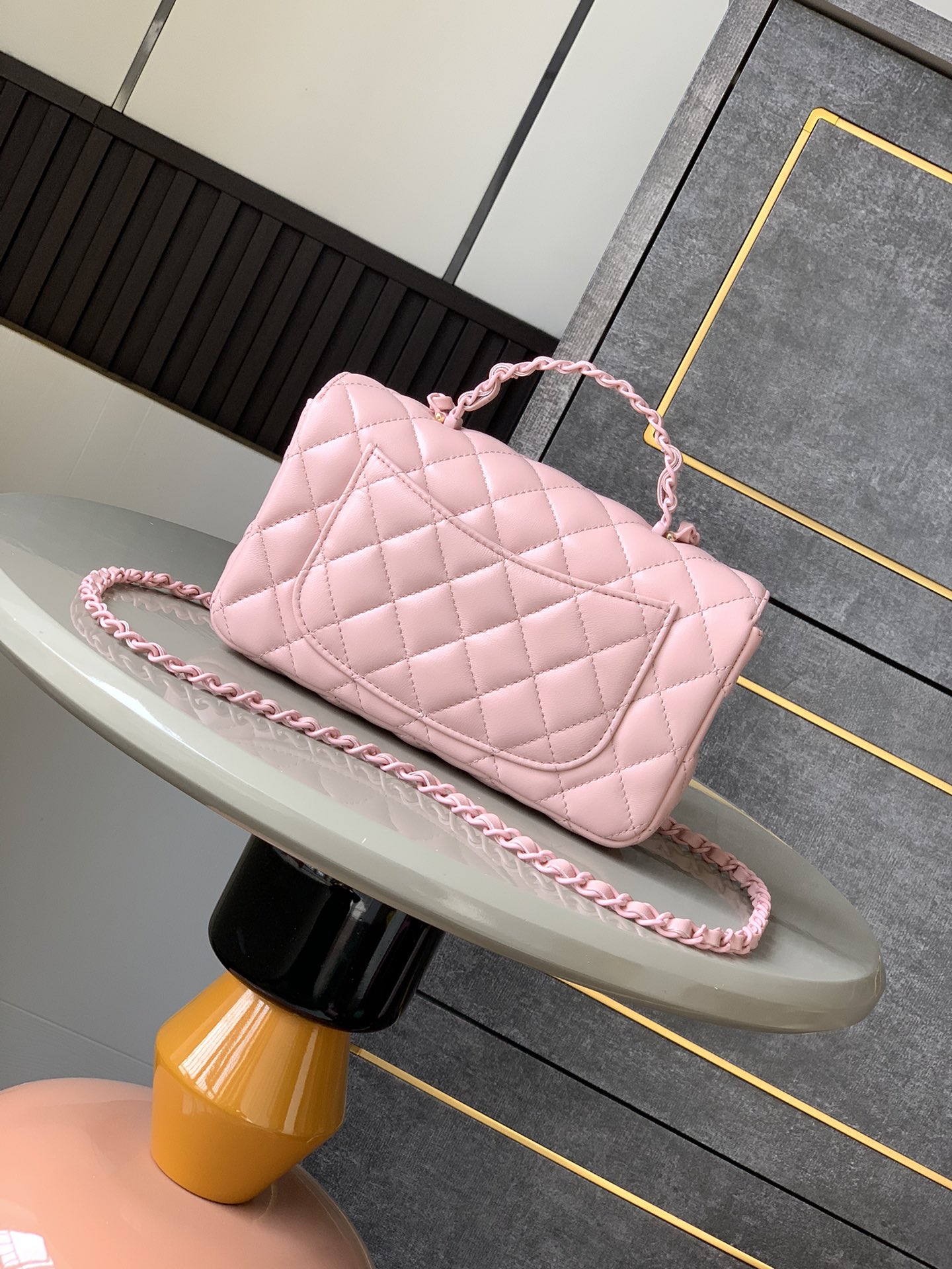 Bagsaaa Ch**el Mini Flap Bag with Top Handle AS5243 Light Pink - 20cm