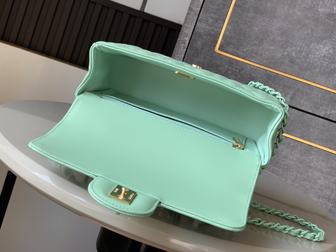 Bagsaaa Ch**el Mini Flap Bag with Top Handle AS5243 Light Green - 20cm