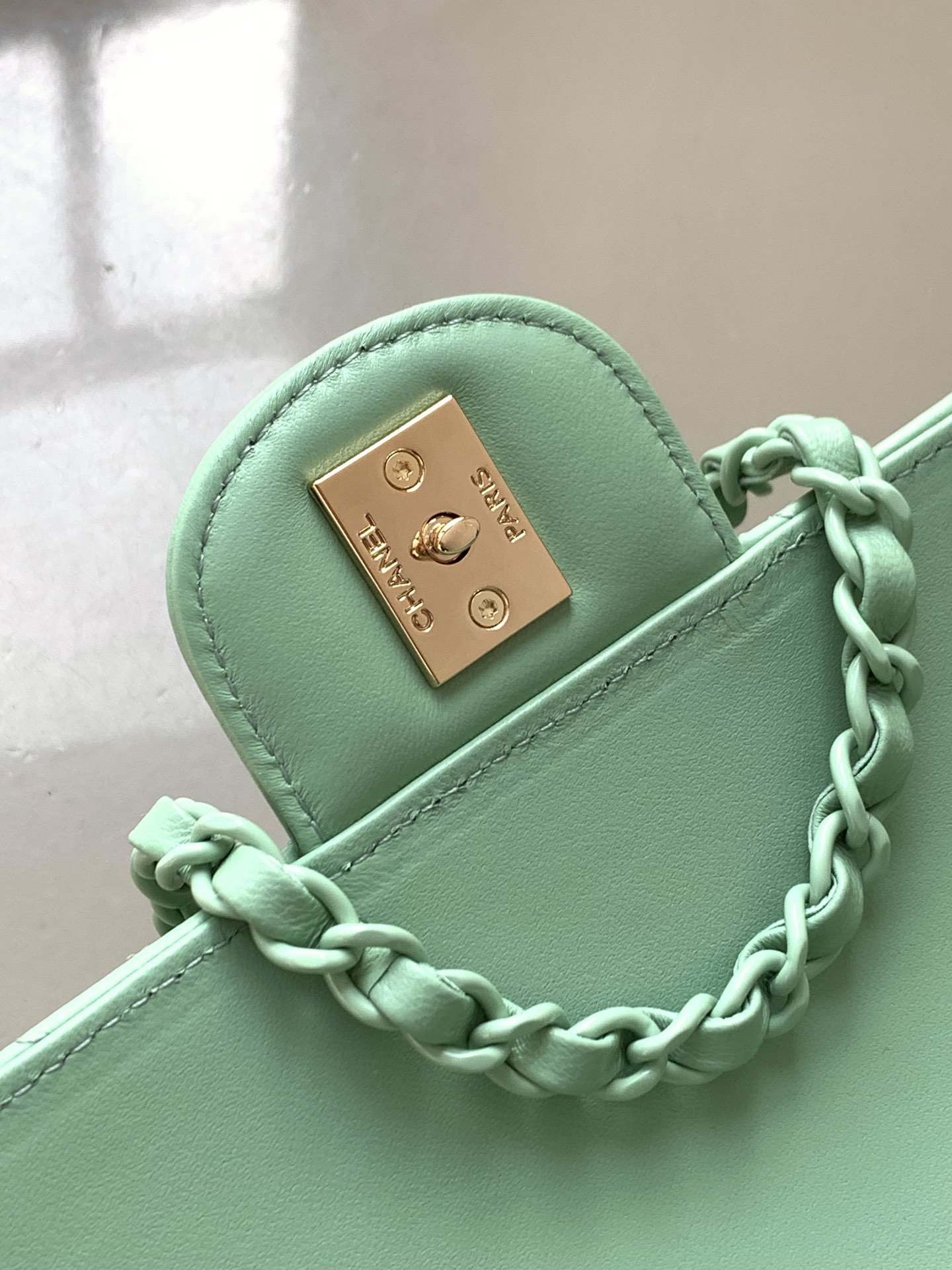 Bagsaaa Ch**el Mini Flap Bag with Top Handle AS5243 Light Green - 20cm