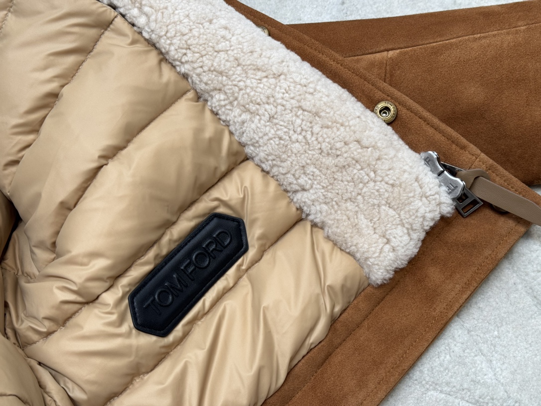 Bagsaaa Tom Ford Brown Suede Shearling Trimmed Trucker Jacket