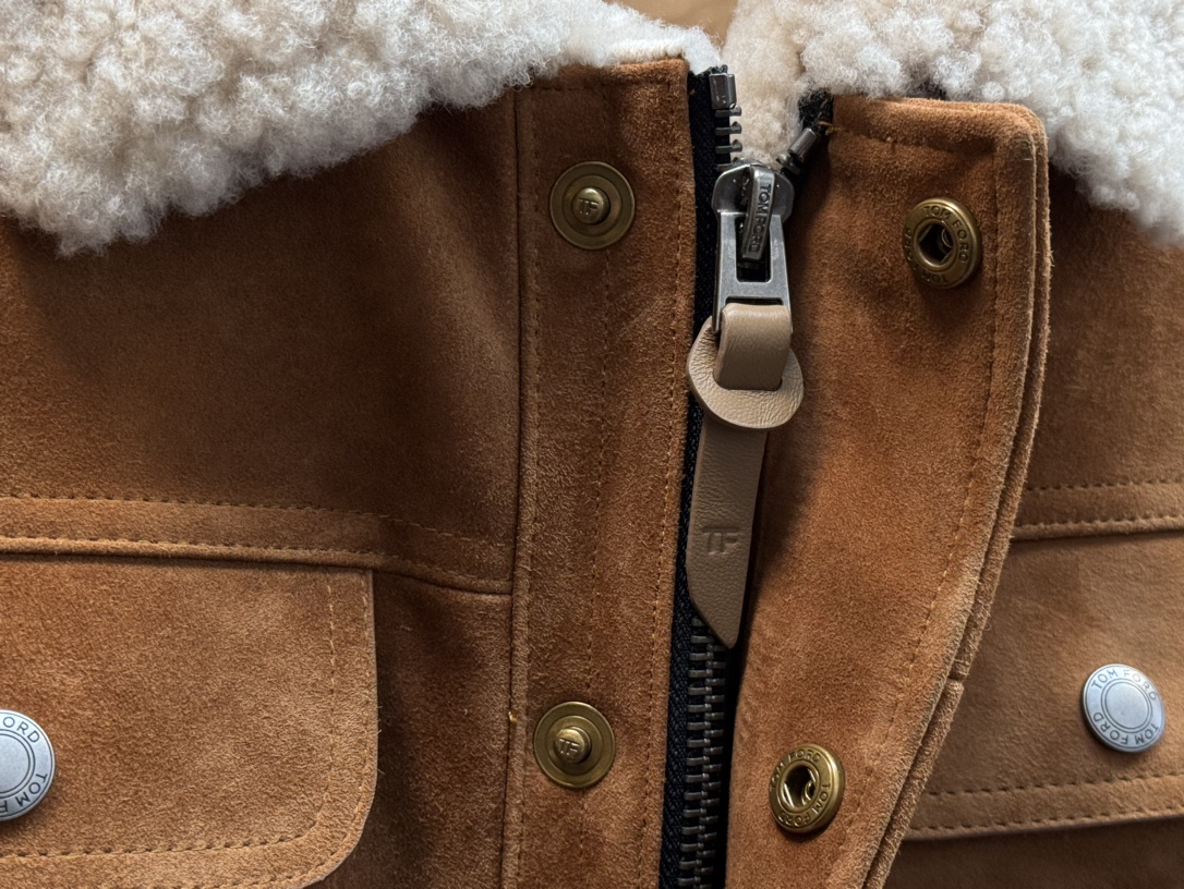 Bagsaaa Tom Ford Brown Suede Shearling Trimmed Trucker Jacket