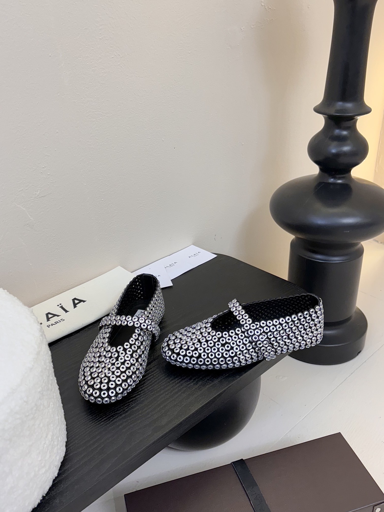 Bagsaaa Alaia Ballet Flats In Glass Eyelet Suede Goatskin Black