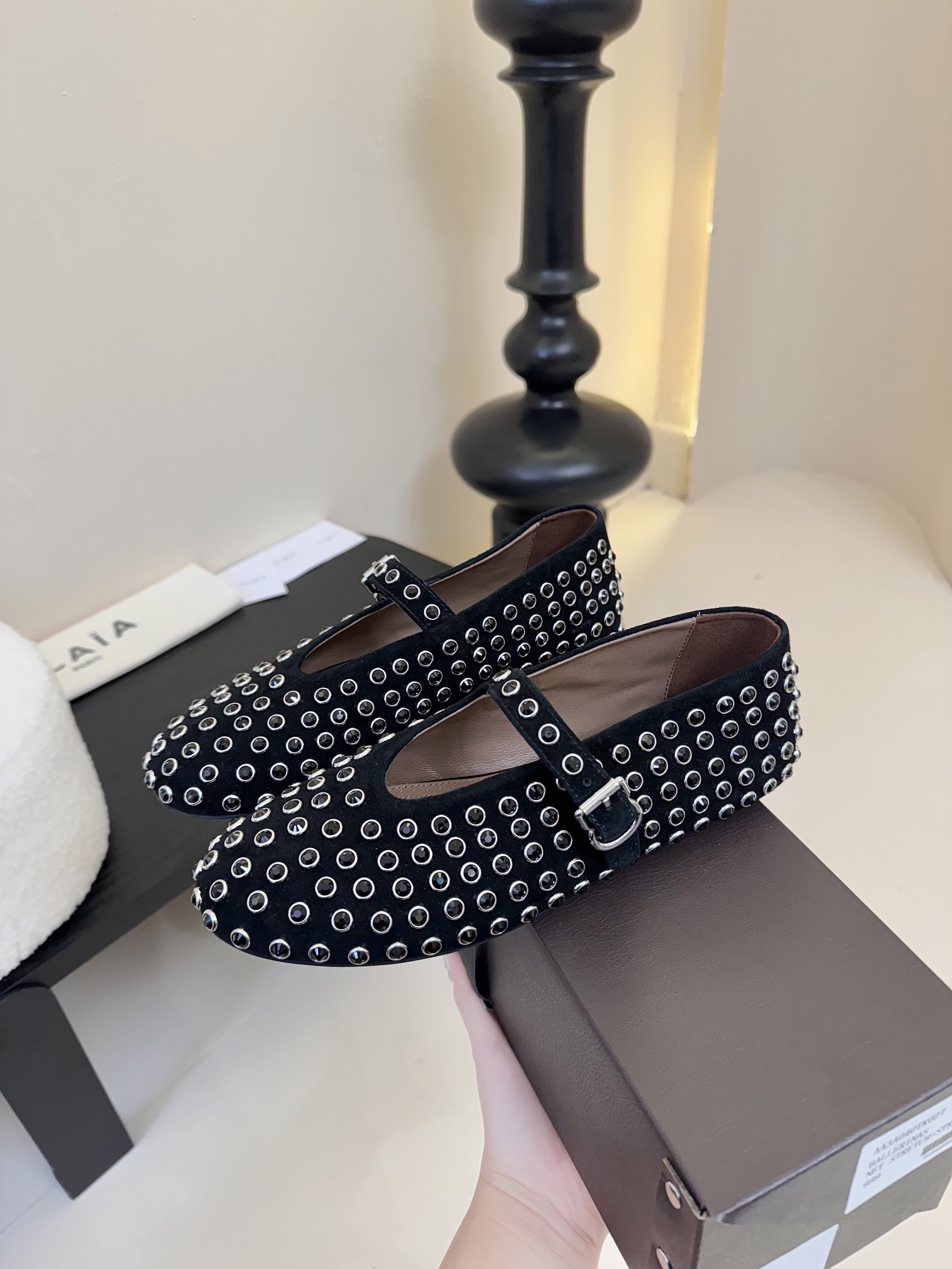 Bagsaaa Alaia Strass Ballet Flats Black