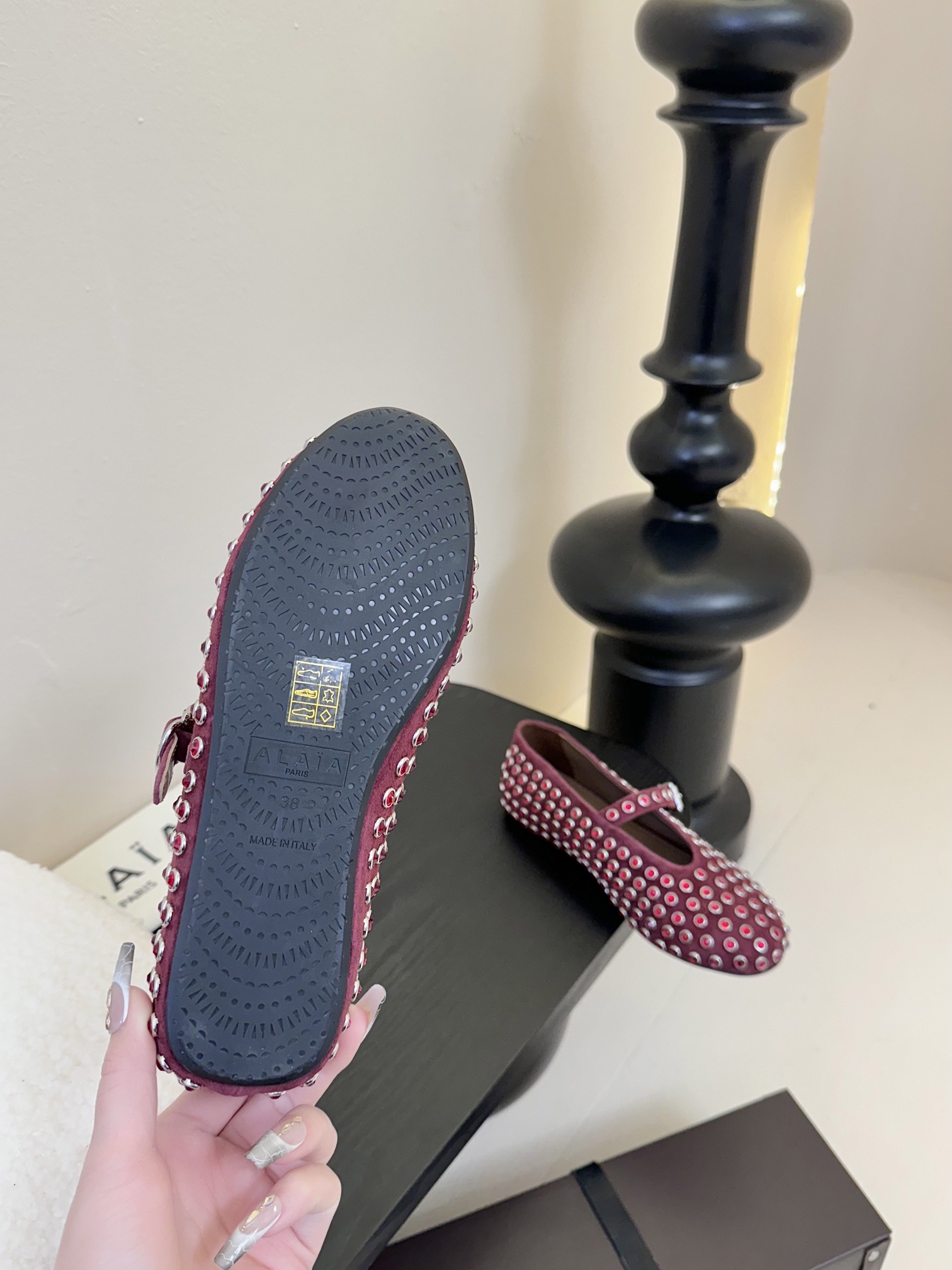 Bagsaaa Alaia Strass Ballet Flats Red