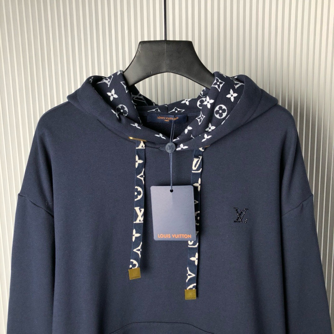 Bagsaaa L0vis Vvtt0n Cotton Hoodie Dark Blue