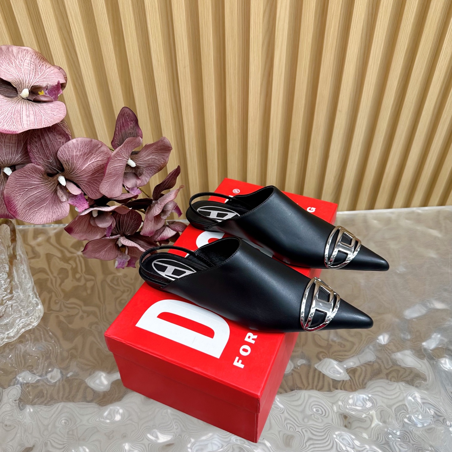 Bagsaaa Diesel D-Venus-Slingback mules in nappa leather black